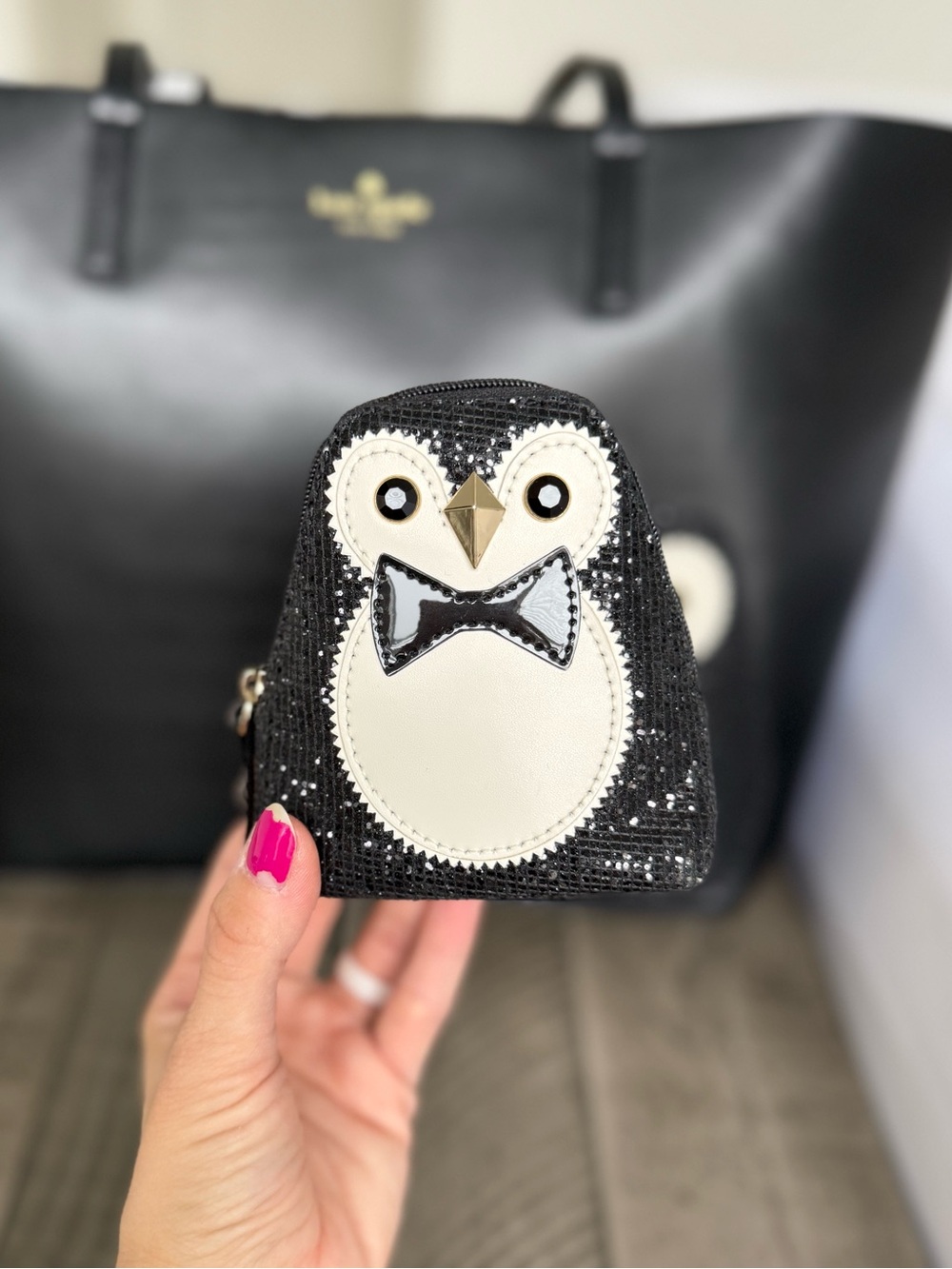 Kate Spade Penguin Winter Tote Bag Little Len Sequin Coin Purse Set Clifton Lane - Picture 4 of 8